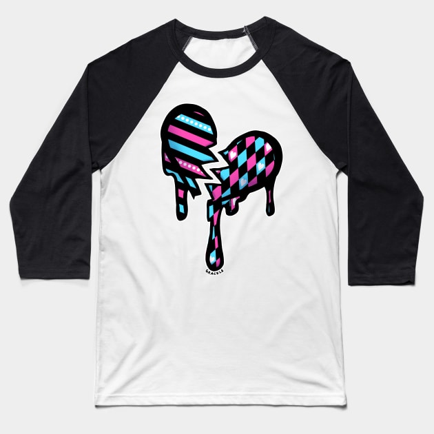 Pink and Blue Harlequin Baseball T-Shirt by Jan Grackle